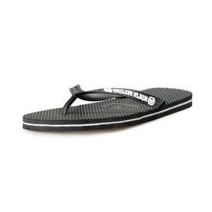 Philipp Plein Black/Black Rubber Logo Print Flip Flops Shoes